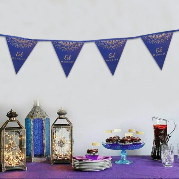 Blue and Gold Eid Mubarak Bunting - 3M - Image 3