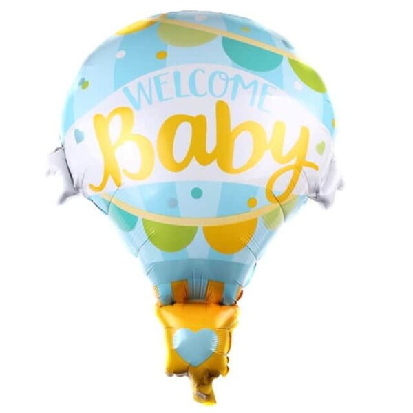 Hot Air Balloon Welcome Baby Foil Balloon - Blue