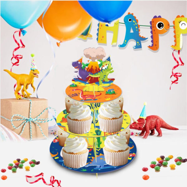3 Tier Dinosaur themed Cupcake Stand - Image 4