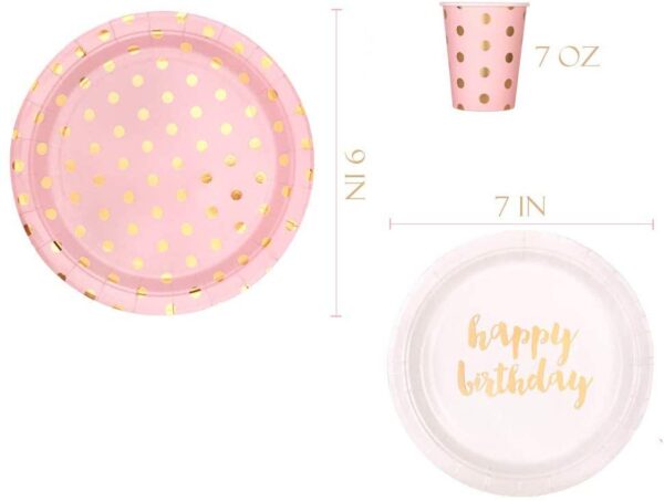 Pink and Gold Polka Dot Happy Birthday Tableware Set - Image 2