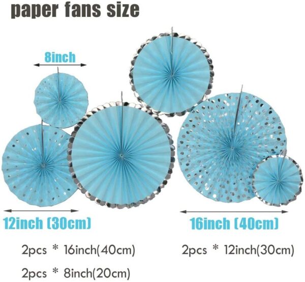 Blue and Silver Hanging Paper Fans - Image 3