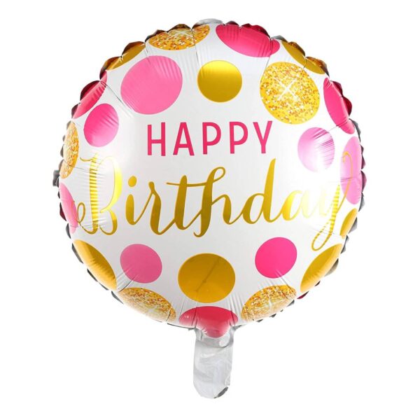 Pink and Gold Dots Happy Birthday Round Foil Balloons