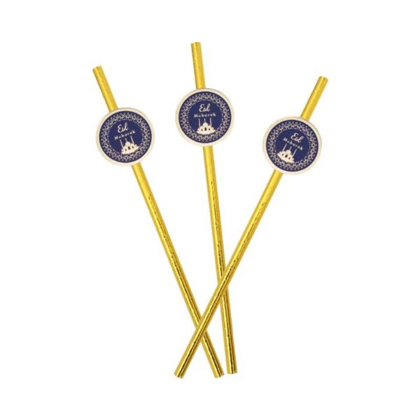 Blue and Gold Eid Mubarak Straw Set of 8