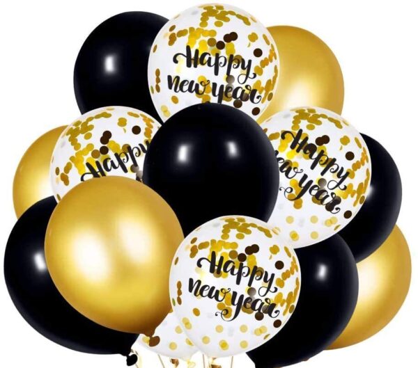 Happy New Year Gold Confetti Balloon Pack of 10 - Image 2