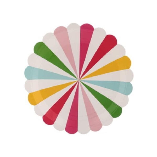 Candy Colorful Striped Round Disposable Paper Plates - Small