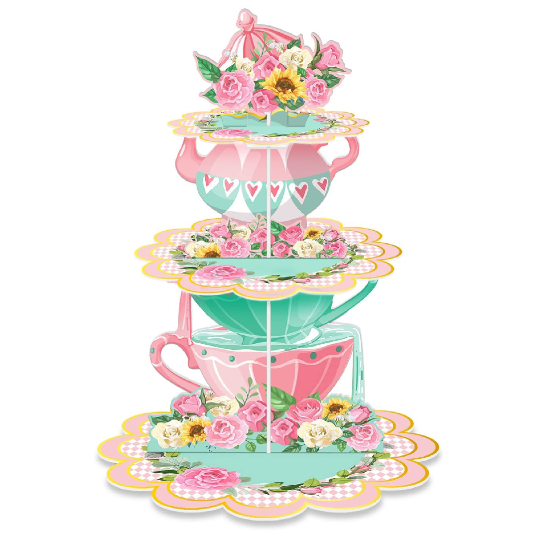 Floral Tea 3 Tier Cupcake Stand