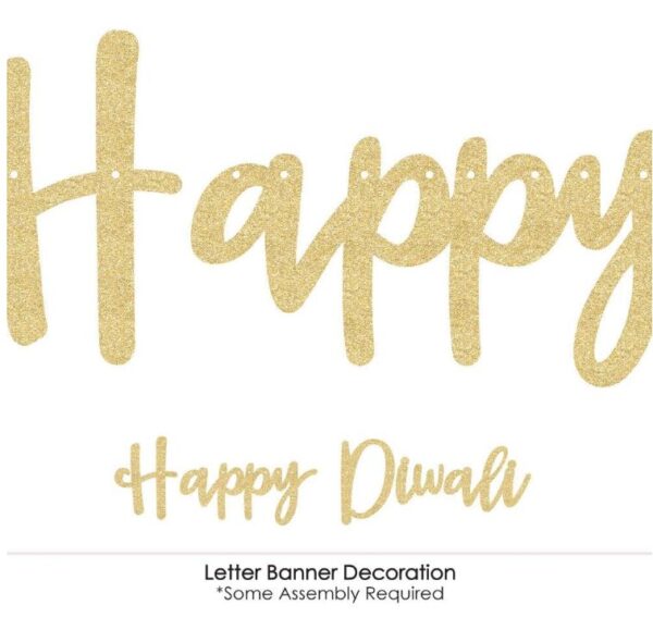 Glittering Gold Happy Diwali Banner and Garland Set - Image 3