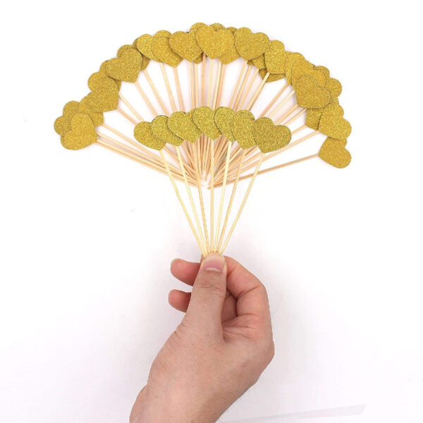 Gold Hearts Cupcake Toppers - Image 2