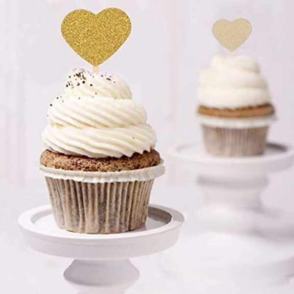 Gold Hearts Cupcake Toppers - Image 3