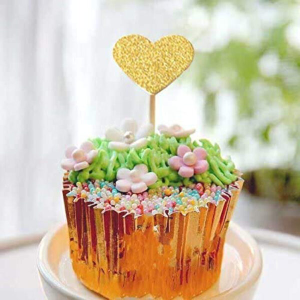 Gold Hearts Cupcake Toppers - Image 4