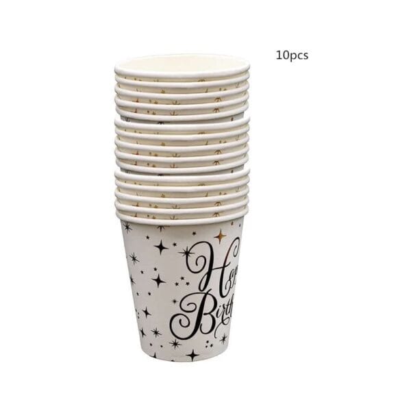 Gold and White Happy Birthday Party Tableware Set - Image 4