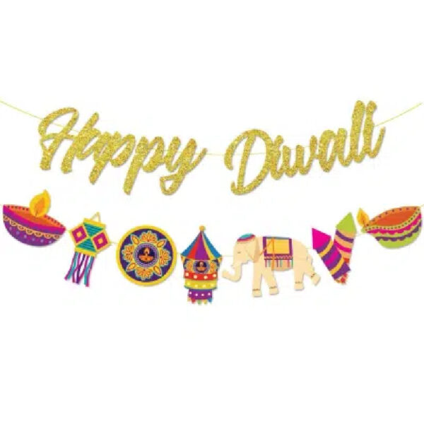 Glittering Gold Happy Diwali Banner and Garland Set