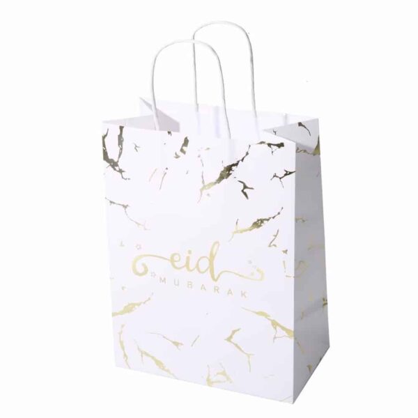 White and Gold Marble Eid Mubarak Gift Bag