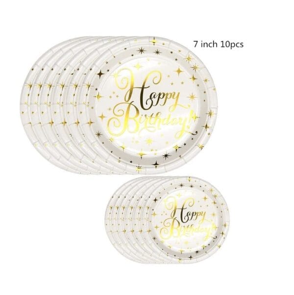 Gold and White Happy Birthday Party Tableware Set - Image 6
