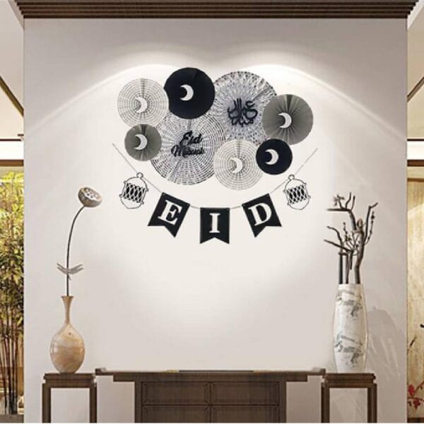 Eid Mubarak Party Paper Fans and Banner Set - Image 4