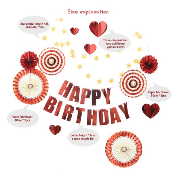 Rose Gold Decor Paper Fans Hanging and Happy Birthday Banner - Image 2