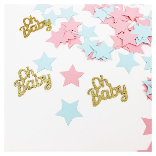 Glittering Gold Oh Baby with Blue and Pink Stars Confetti Pack