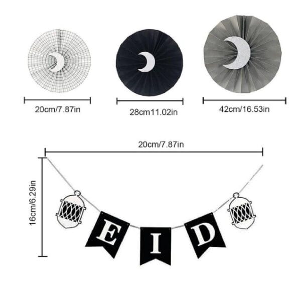 Eid Mubarak Party Paper Fans and Banner Set - Image 3