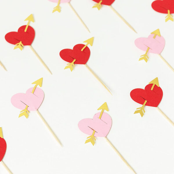 Hearts with Cupid Arrows Cupcake Toppers - Image 2