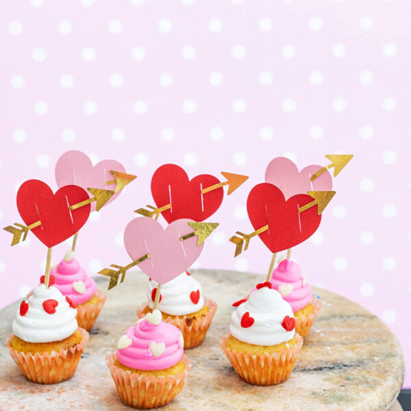 Hearts with Cupid Arrows Cupcake Toppers - Image 6