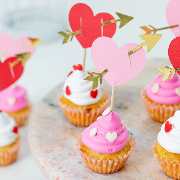 Hearts with Cupid Arrows Cupcake Toppers - Image 5