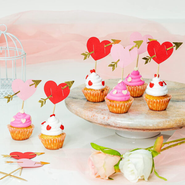 Hearts with Cupid Arrows Cupcake Toppers - Image 4
