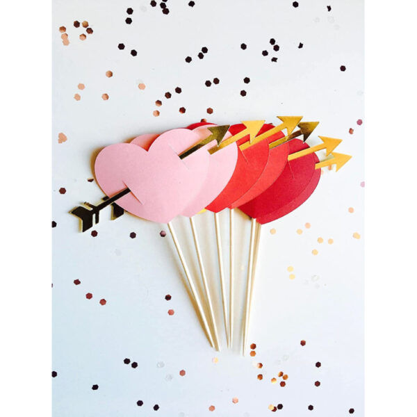 Hearts with Cupid Arrows Cupcake Toppers - Image 3