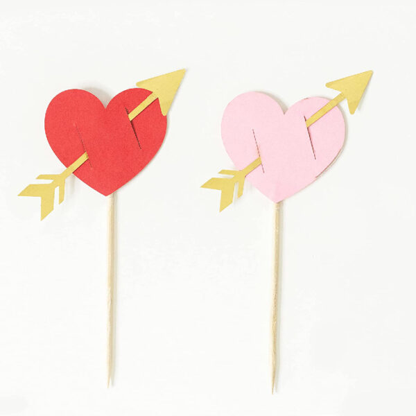 Hearts with Cupid Arrows Cupcake Toppers