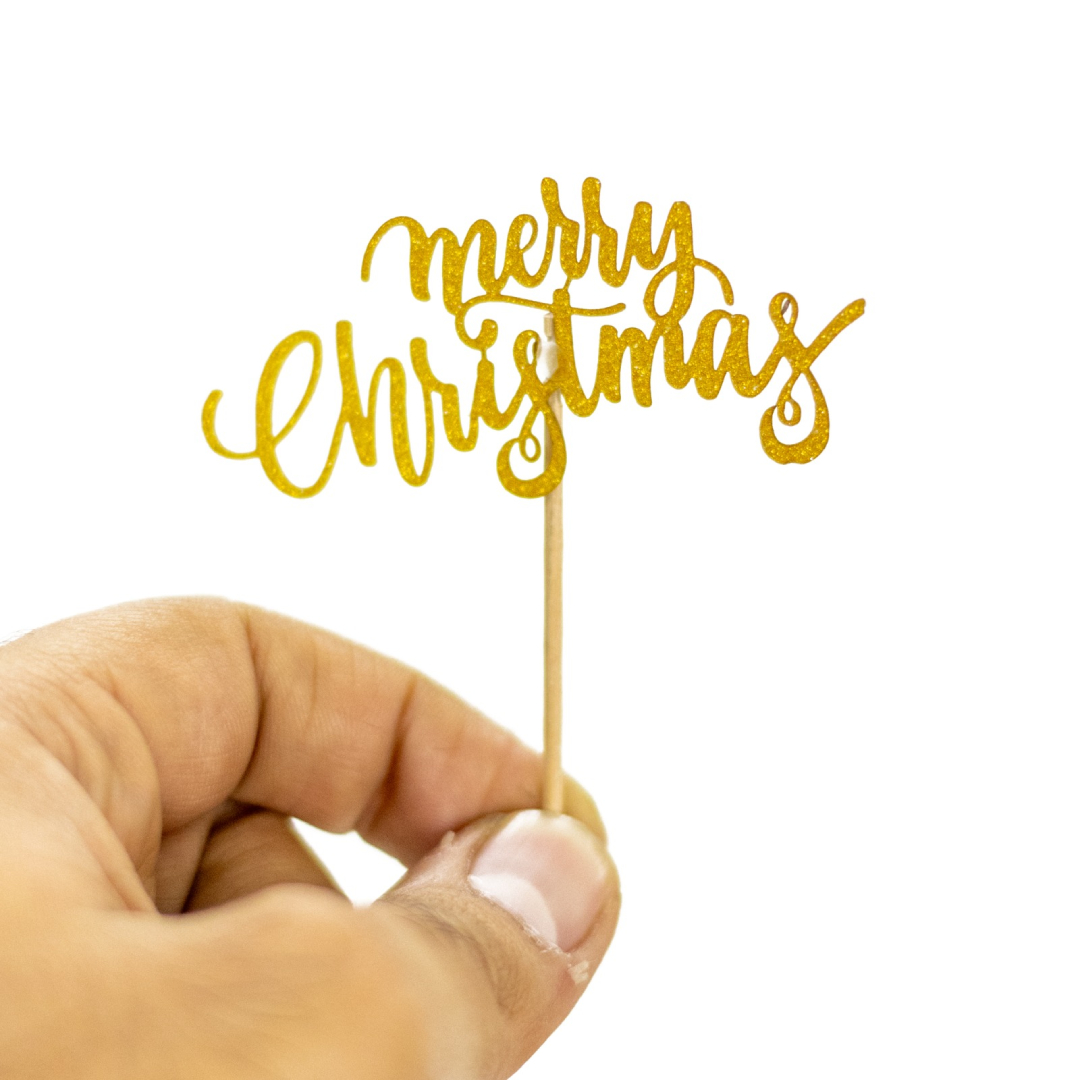 Merry Christmas Gold Cupcake Toppers