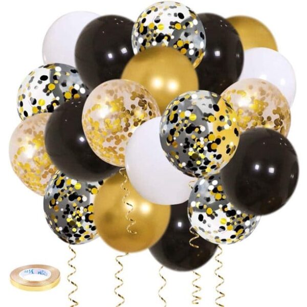 Happy New Year Black and Gold Confetti Balloon Pack of 10