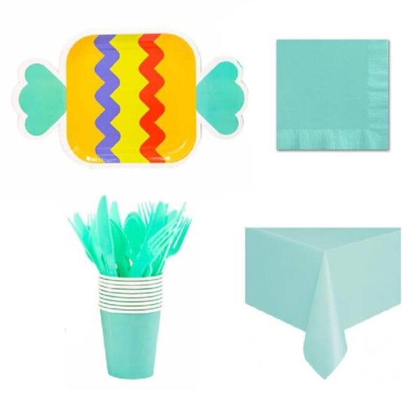 Colorful candy party tableware set