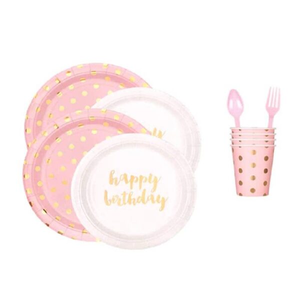 Pink and Gold Polka Dot Happy Birthday Tableware Set
