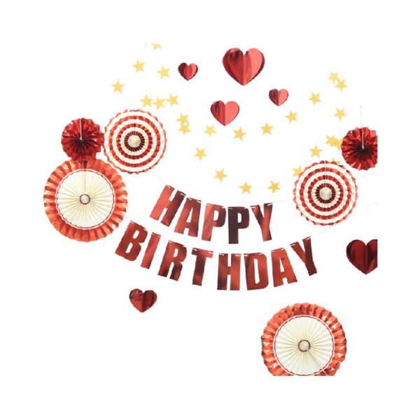 Rose Gold Decor Paper Fans Hanging and Happy Birthday Banner