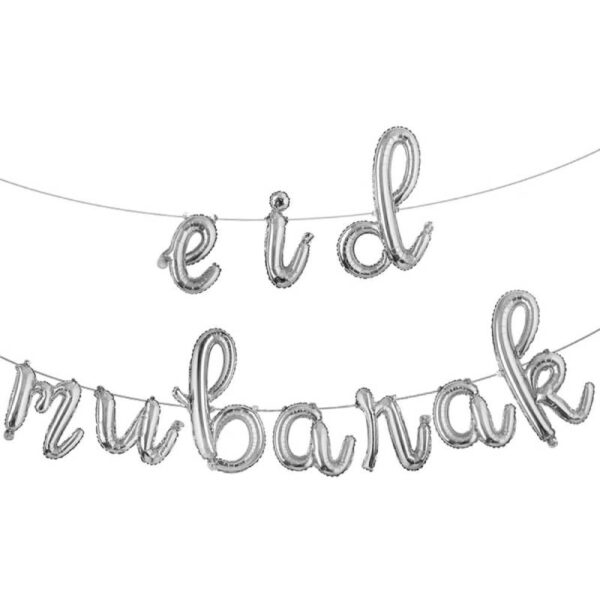 Silver Eid Mubarak Foil Balloon Banner