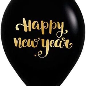 Happy New Year Printed Black Balloon Pack of 10