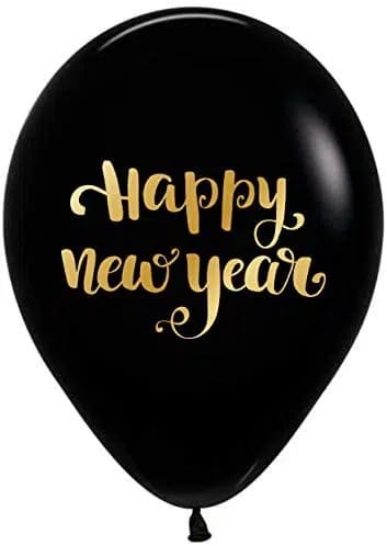 Happy New Year Printed Black Balloon Pack of 10