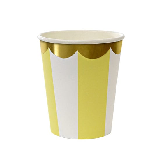 Yellow and White Stripes with Gold Edges Cups