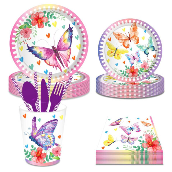 Pastel Butterfly Designed Party Tableware Set - Image 2