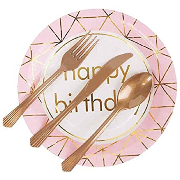 Pink and Gold Happy Birthday Tableware Set - Image 2
