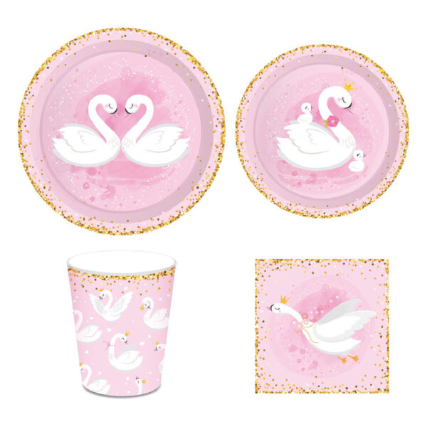 Pink and Gold Swan Designed Tableware Set