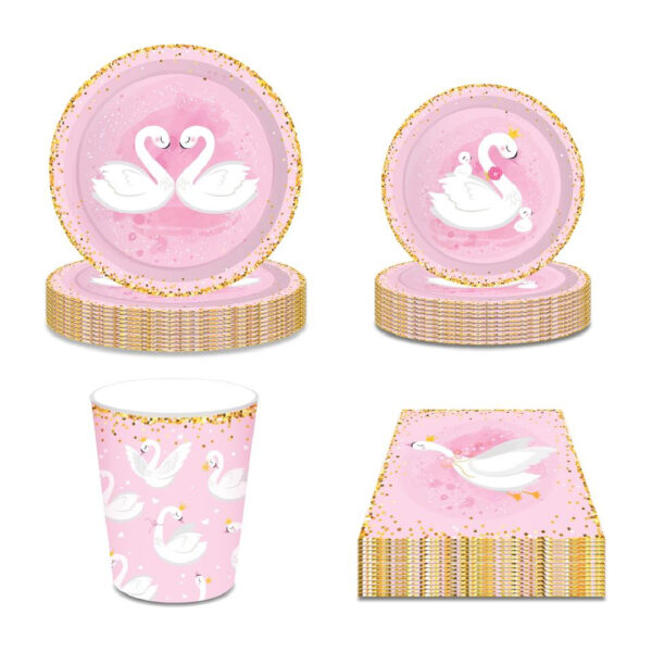 Pink and Gold Swan Designed Tableware Set - Image 2