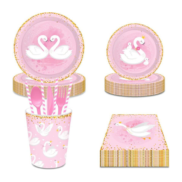 Pink and Gold Swan Designed Tableware Set - Image 3