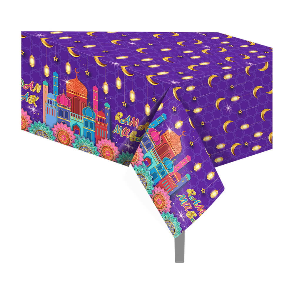 Purple Ramadan Mubarak Party Tablecover