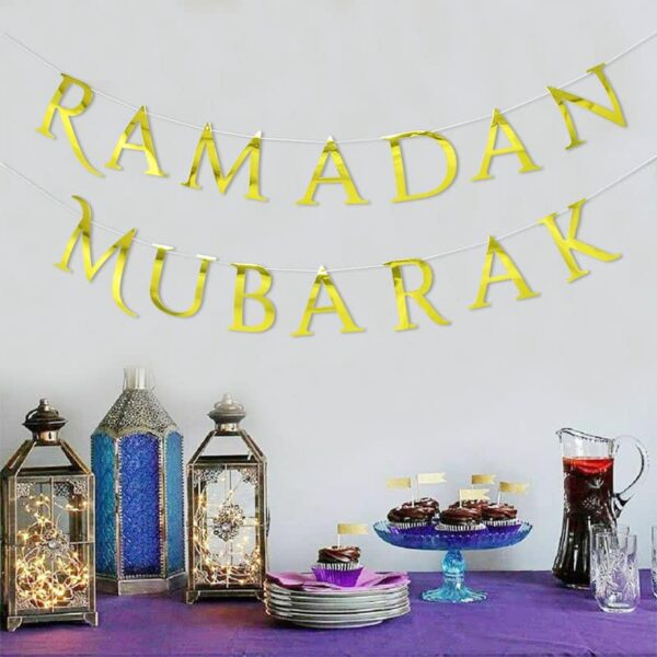 Ramadan Mubarak Gold Hanging Banner - Image 3