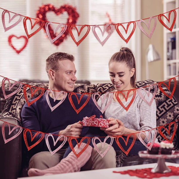 Red and Pink Glittering Hanging Heart Garland - Image 4