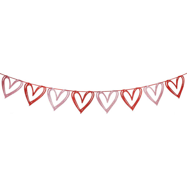 Red and Pink Glittering Hanging Heart Garland