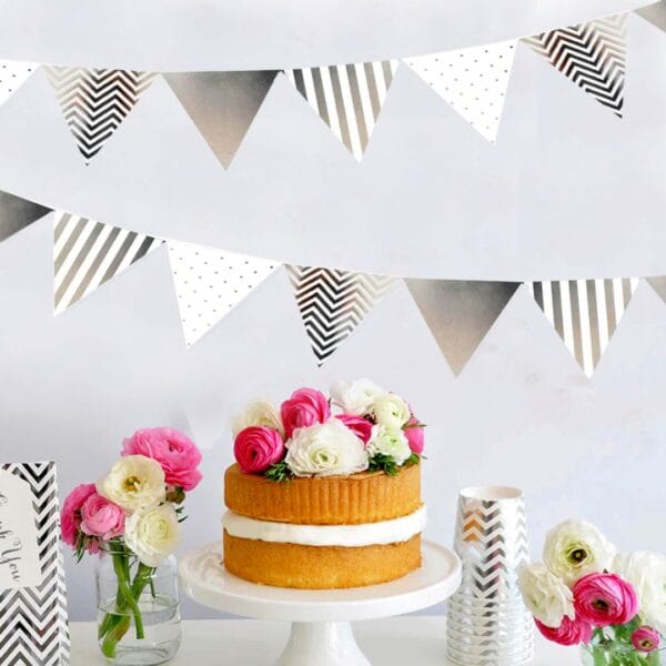 Silver Chevron, Dots, and Stripes Bunting - Image 2