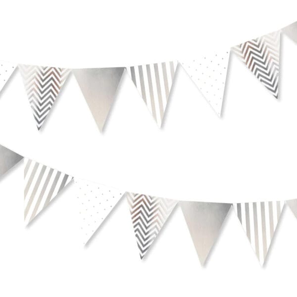 Silver Chevron, Dots, and Stripes Bunting
