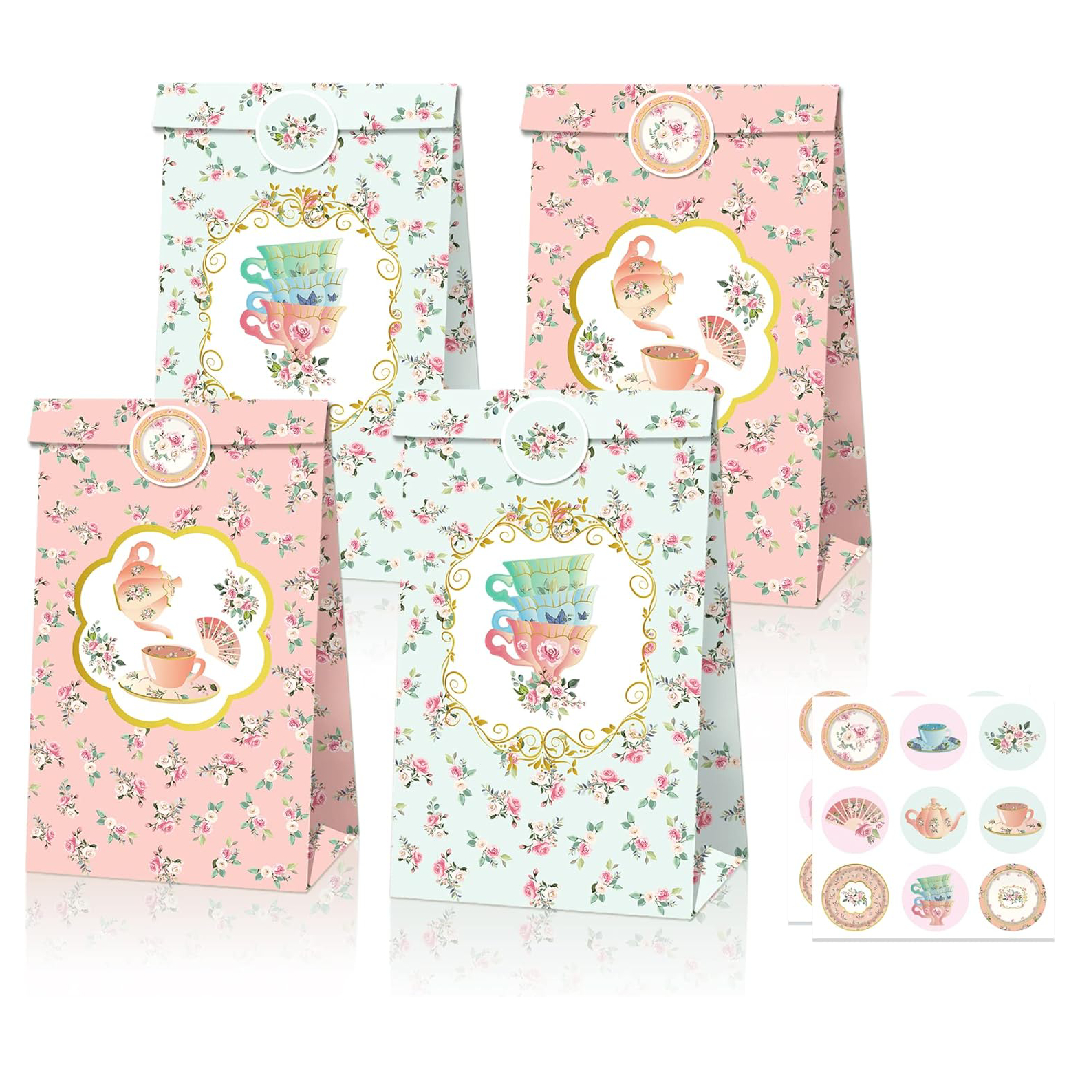 Tea Themed Floral Paper Treat Bags