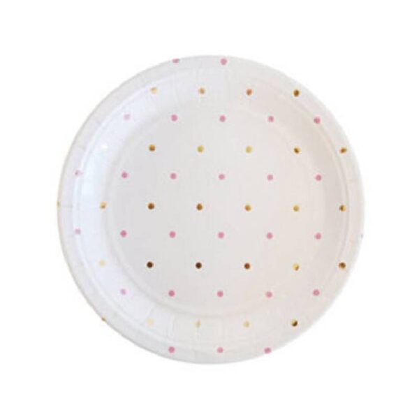 White and Rose Gold Polka dots Round Plates  Big